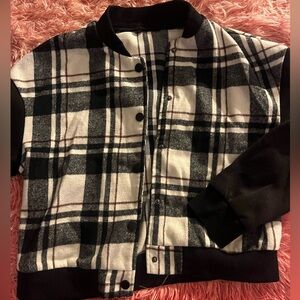 Plaid Black and White Flannel Bomber Jacket